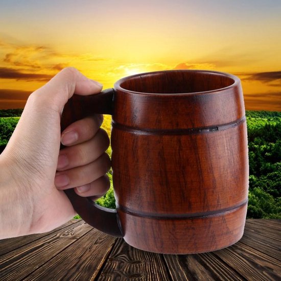 Praktische houten bier koffie Mok met houten handvat Drinkware |