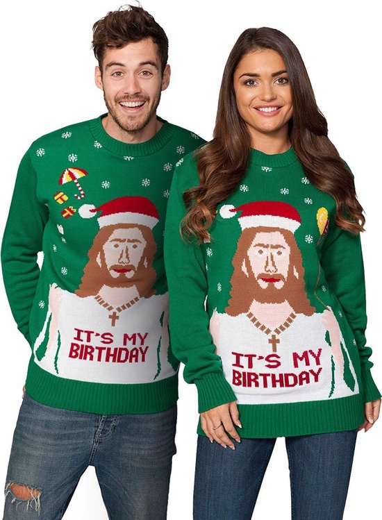 Foute Kersttrui Dames & Heren - Christmas Sweater "It's my Birthday" - Kerst trui Mannen & Vrouwen Maat XXXL