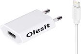 Olesit Lightning naar USB oplaadkabel en adapter - 1 Meter - Geschikt voor iOS Smartphones/Tablets - Wit