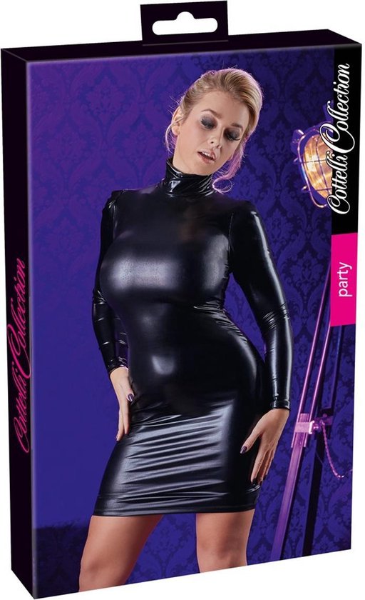Mini Robe Noire Manches Longues Cottelli Collection - Extensible En Polyester/élasthanne, Neuf Avec étiquettes