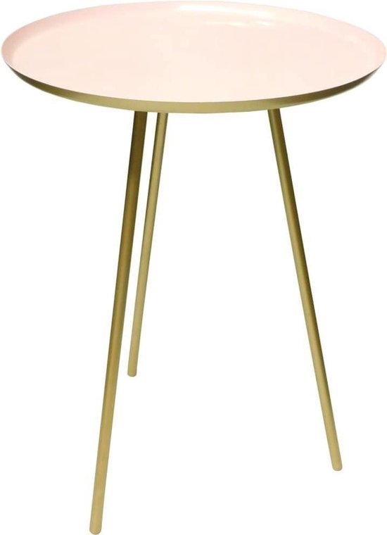 Salontafel Goud Roze (Incl dienblad) Metaal 36x51cm  - Koffietafel - Bijzettafel - Nachtkastje - Sidetable - Salon tafel
