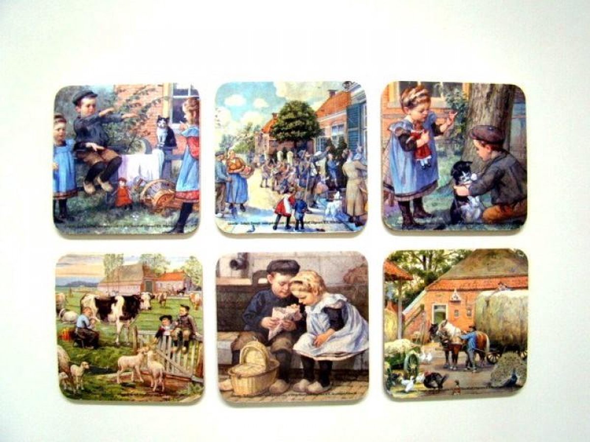 Onderzetters Ot en Sien – 6 stuks – Vierkant 9,5 cm – Assorti afbeeldingen
