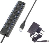 USB 3.2 Gen 1-hub 7 poorten Individueel schakelbaar, Met status-LEDs, Met iPad-laadpoort Zwart