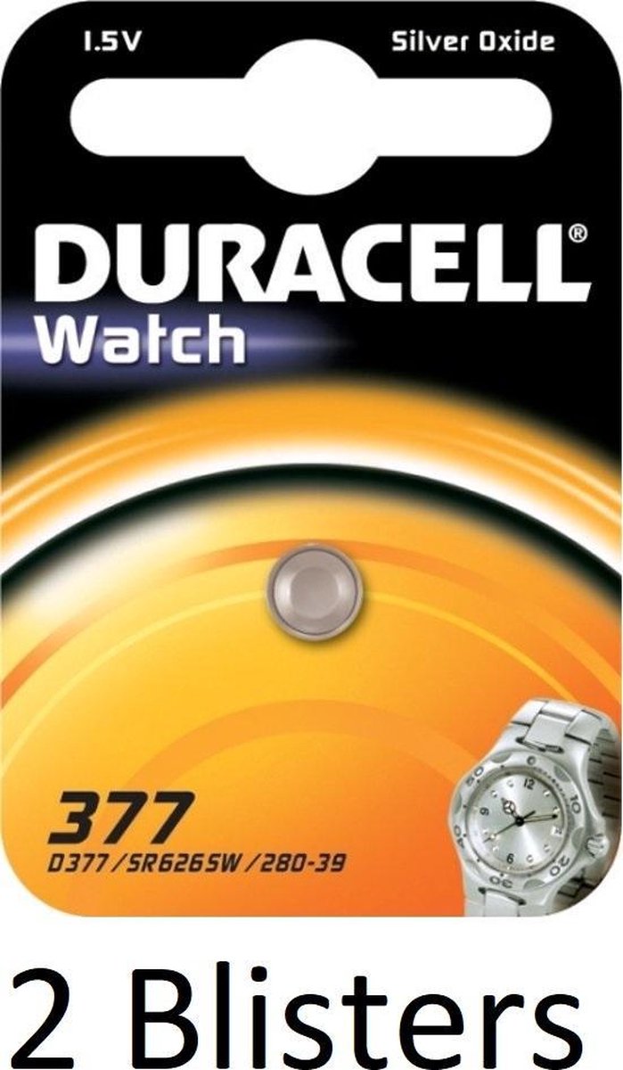 2 Stuks (2 Blisters a 1 st) Duracell 377-376 / G4 / SR626SW watch battery BL075