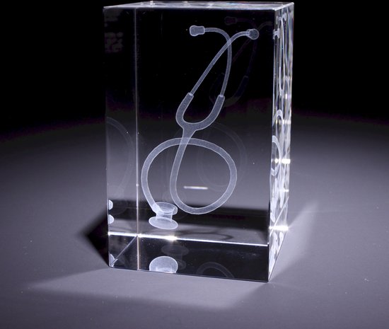 Stethoscoop in 3D glazen blok - verpleegkundige cadeau / dokter cadeau / geneeskunde cadeau