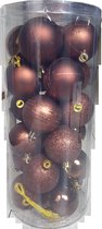 Kerstbal 6 cm - mix koker met 24 stuks - Bruin