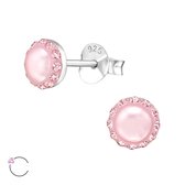 Joy|S - Zilveren parel Swarovski oorknopjes 5 mm roze