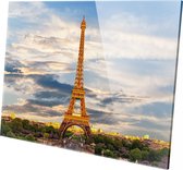 Schilderij - Eiffeltoren Parijs Aan De Muur - Groen En Geel - 60 X 90 Cm Eiffeltoren | Parijs | Plexiglas | Foto Op Plexiglas | Wanddecoratie | 90 Cm X 60 Cm | Schilderij | Aan De