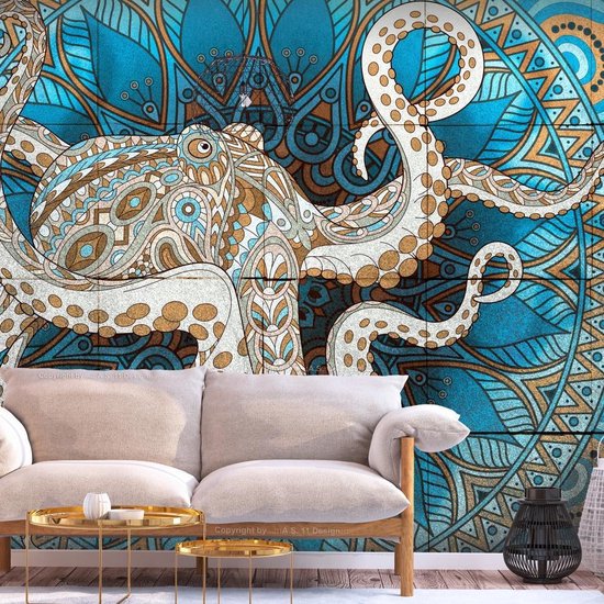 Kleverig krom verzonden 300cm X 210cm - Fotobehang - Zen Octopus , Mandala, premium print  vliesbehang | bol.com