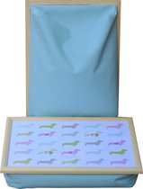 Andrews Laptray, Schoottafel, Schootkussen, Laptoptafel, Dienblad met kussen Vrolijke Teckels