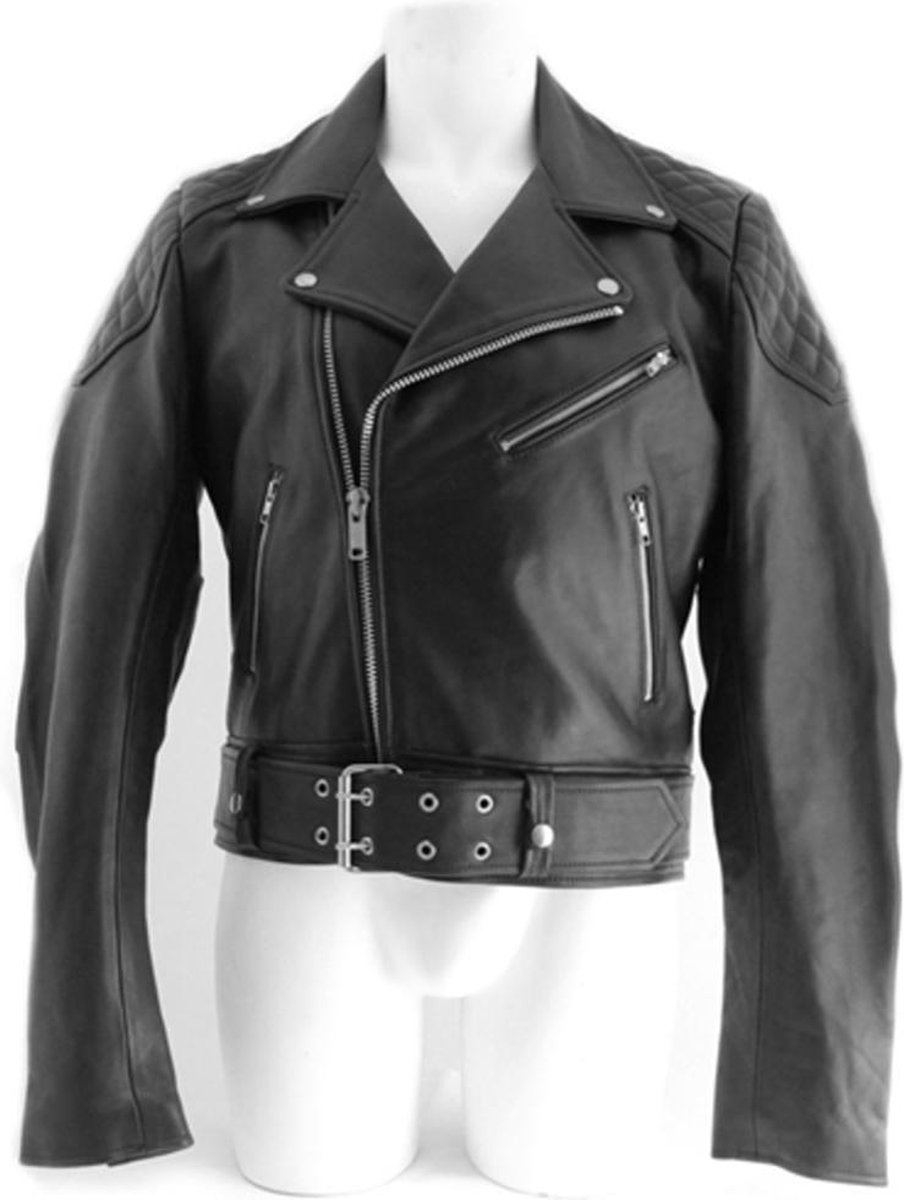 Mister B leren jack met riem zwart - large