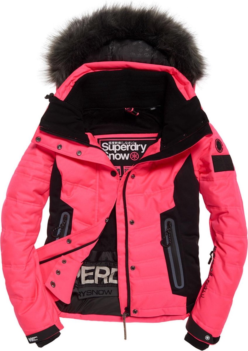 Superdry Luxe Snow Puffer Wintersportjas - Maat XL - Vrouwen - roze/ zwart  | bol.com