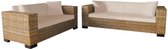 Bankstel 2-delig 5 zits Stof Bruin Rattan (Incl FLEECE deken) - Loungebank - Woonkamer bank