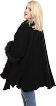 Emilie Scarves Poncho omslagdoek cape vest met mouwen- zwart - nep bont