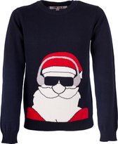 Amantes Foute kersttrui - Navy Blauw met kerstman – Voor kinderen - maat 116/122 - Incl. Giftbox - 100% Katoen