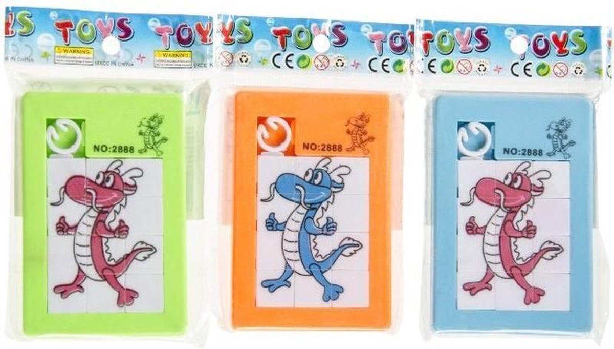 Venjoy Schuifpuzzel draak - 12 stuks schuifpuzzeltjes voor kinderen vanaf 4 jaar