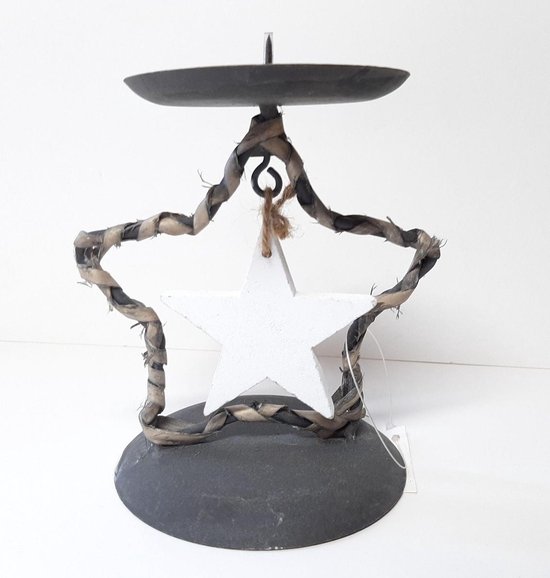 Kaarsenstandaard kerst met witte houten ster