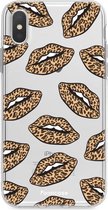 Fooncase Hoesje Geschikt voor iPhone XS - Shockproof Case - Back Cover / Soft Case - Rebell Leopard Lips (leopard lippen)