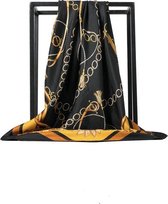Stijlvolle Sjaal Zwart gouden ketting  - Hoofdband - Sjaaltje - Bandana - Haarband - Pashmina | Polyester - 90 x 90 cm | Prachtige glans | Chique om nek of aan tas!