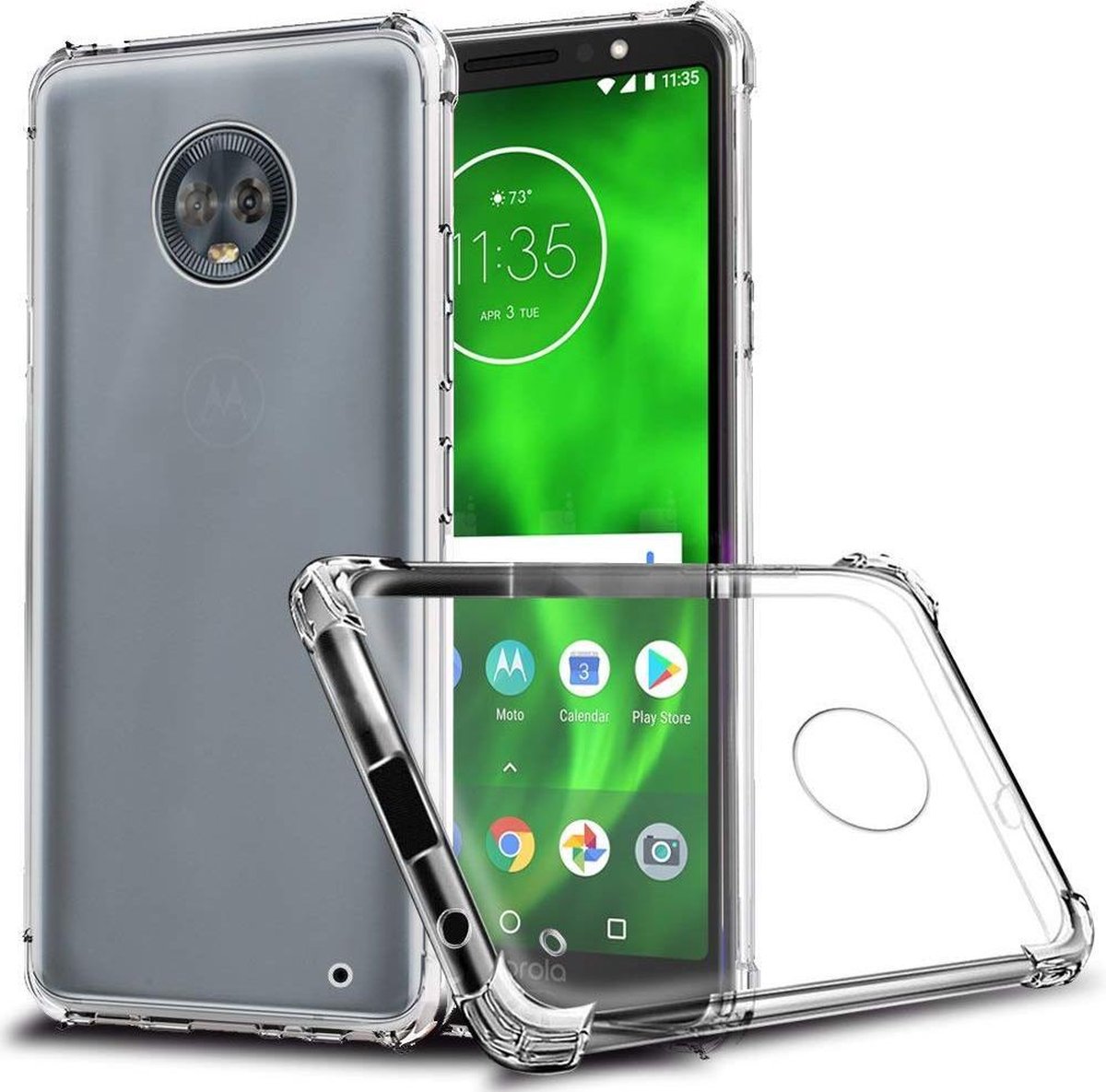 DrPhone Moto G6+ Plus TPU Hoesje - Siliconen Bumper Case met Verstevigde randen – transparant