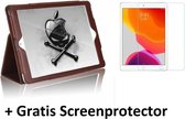 Tablet hoes geschikt voor Ipad 10.2 Inch 2019 / 2020 / 2021 - Flip Cover + Screenprotector - Bruin