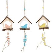 Decoratiehangers - Wooden Birdhouse Hanger 9.8x10x1.8cm 1pc 3 Keuzemogelijkheden Mixed