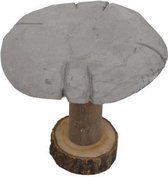 Herfst Artikelen - Cement Mushroom With Wooden Foot 13x6.5x10cm Light Grey