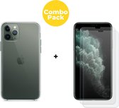 iPhone 11 Pro Telefoonhoesje met 2 x Screenprotector | Siliconen Tpu Smartphone Back Cover Transparant | Gehard Beschermglas