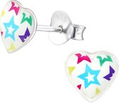 Joy|S - Zilveren hartje met gekleurde sterren 7 mm