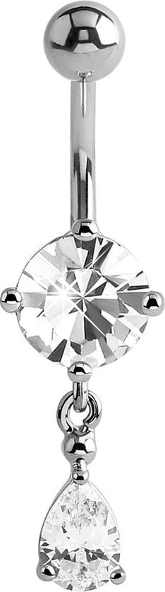 Lucardi Dames Navelpiercing met druppel kristal - Piercing - Cadeau - Staal - Zilverkleurig