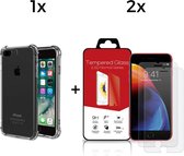 iPhone 7 Plus en 8 Plus Telefoonhoesje met 2 x Screenprotector | Transparent Siliconen Tpu Smartphone Case | Extra Stevige Randen | Gehard Beschermglas