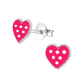 Joy|S - Zilveren roze hartje oorbellen met stippen 6 mm
