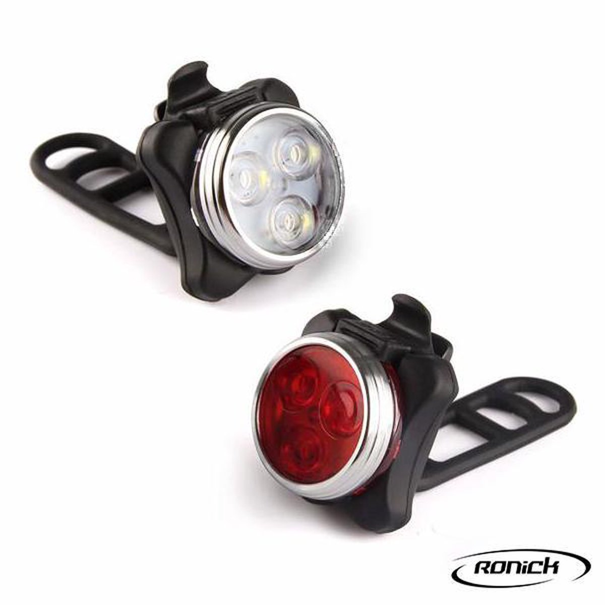 Ronick LED Fietsverlichtingset - USB Oplaadbaar Fietslampjes set Wit en Rood – Fietslamp Voorlicht en Achterlicht - Ronick