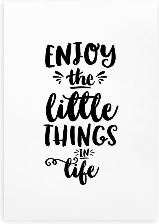 Onderverdelen uitstulping Maaltijd Poster tekst zwart wit quote Enjoy the little things in life A3 | bol.com