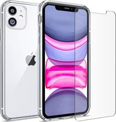 Back cover Hoesje Geschikt voor: iPhone 11 Pro Max Transparant TPU Siliconen Soft Case + 2X Tempered Glass Screenprotector