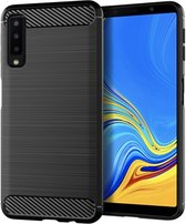 Luxe Back cover voor Samsung Galaxy A7 2018 – Zwart – Geborsteld TPU Carbon Case – Shockproof hoesje
