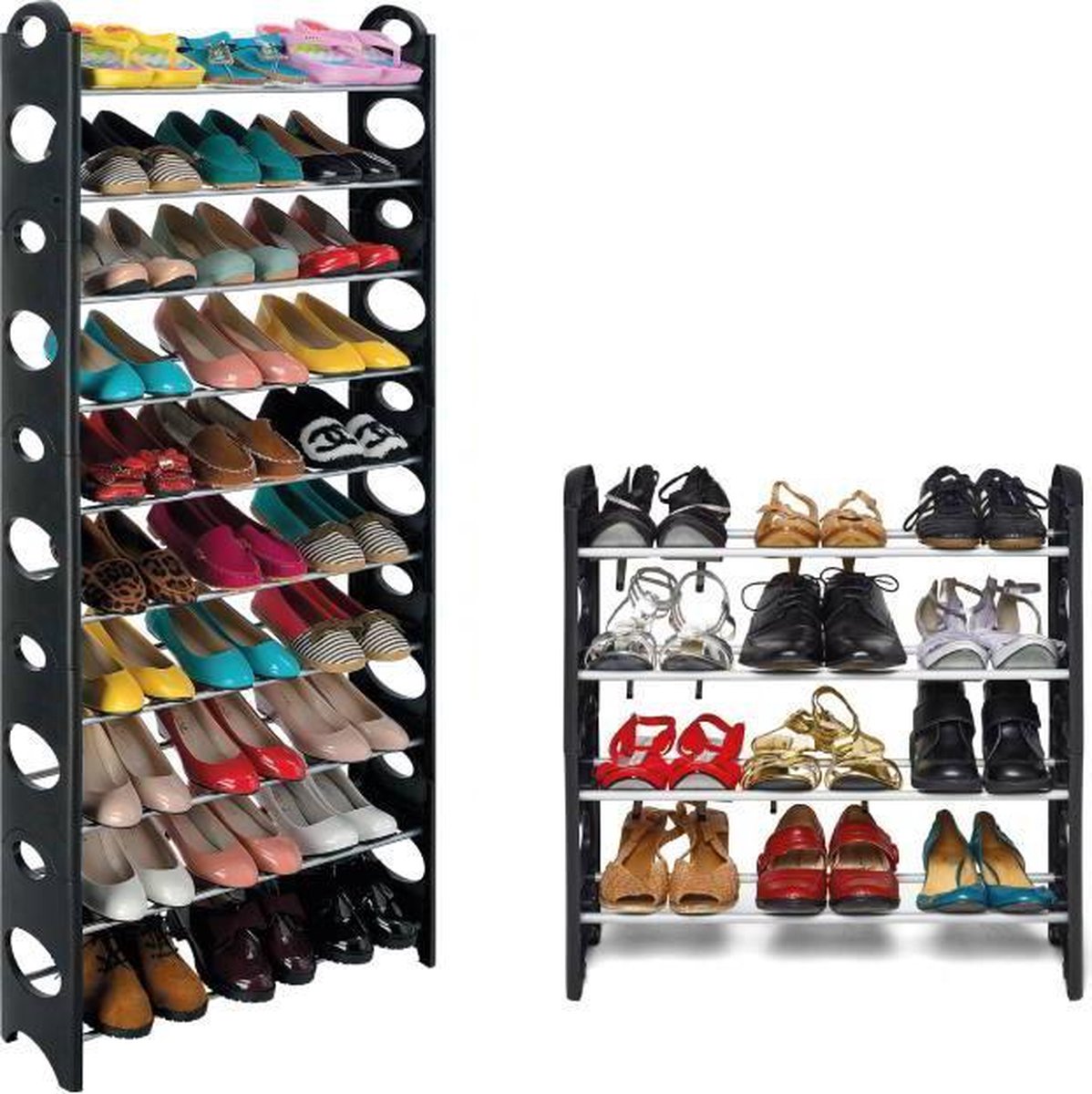 Schoenenrek stapelbaar - schoenenkast - max 30 paar schoenen opbergen - zwart - met hoes