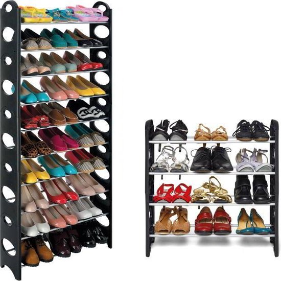Onaangeroerd openbaring groep Schoenenrek stapelbaar - schoenenkast - max 30 paar schoenen opbergen -  zwart - met hoes | bol.com