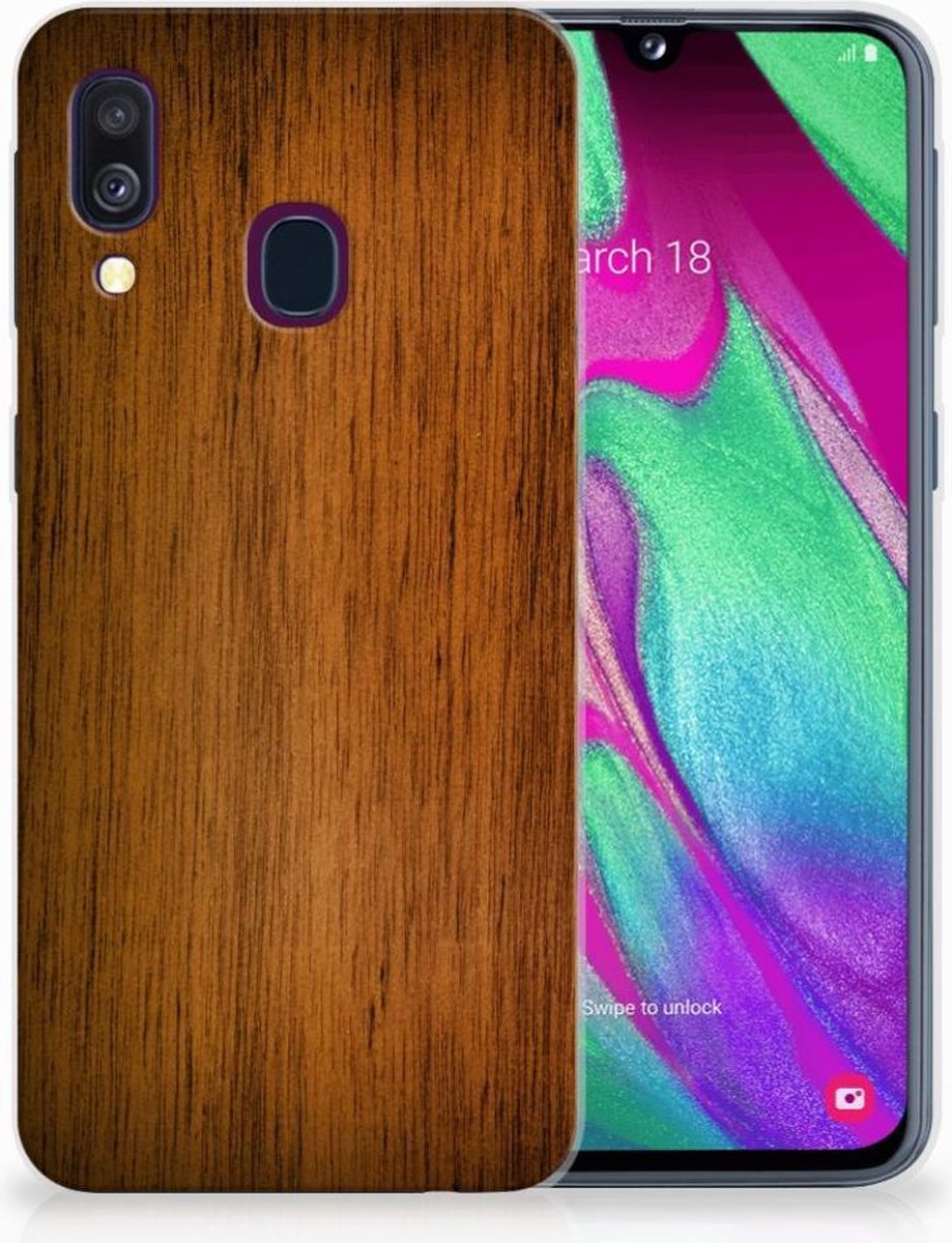 Samsung Galaxy A40 Bumper Hoesje Donker Hout