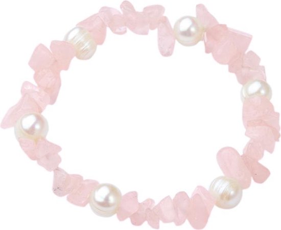 Bracelet de perles d'eau douce avec pierre précieuse Pearl Rose Quartz Chip