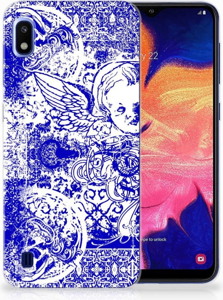 Silicone Back Case Samsung Galaxy A10 Angel Skull Blauw
