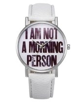 Hidzo Horloge I Am Not A Morning Person ø 37 mm - Wit - In horlogedoosje