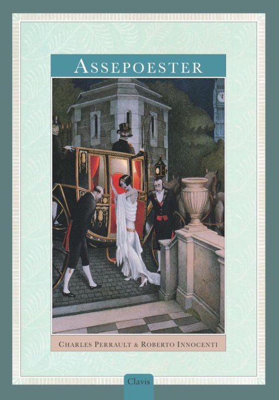 De voorkant van het boek toont een illustratie van Assepoester die uit een koets stapt, met de tekst 'Assepoester' bovenaan.