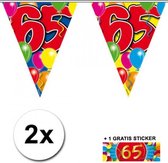 2x vlaggenlijn 65 jaar met gratis sticker