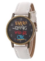 Hidzo Horloge Every Thing Will Be Ok Ø 37 mm - Wit - In horlogedoosje