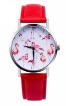 Hidzo Horloge Flamingo ø 37 mm - Rood - Kunstleer