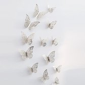 3D Vlinders Muurstickers | Zilver | 12 stuks |Kinderkamer  | Slaapkamer | Wanddecoratie