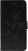 Shop4 - Samsung Galaxy A7 (2018) Hoesje - Wallet Case Bloemen Vlinder Zwart