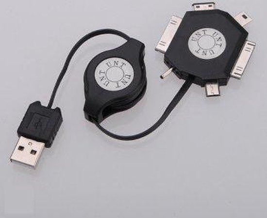 6-in-1 Retractable USB Charger (Zwart) - Evertech