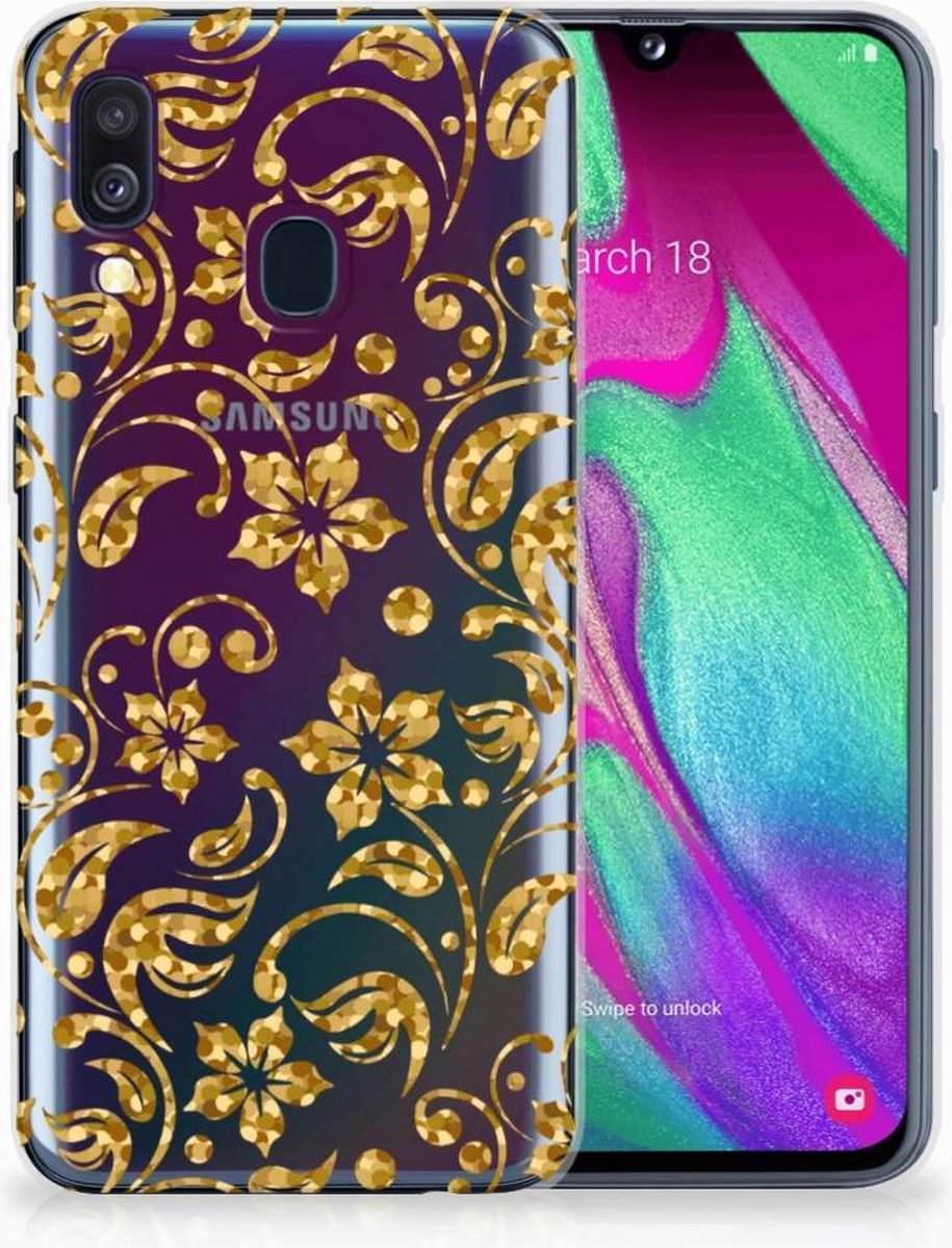 Samsung Galaxy A40 TPU Case Gouden Bloemen